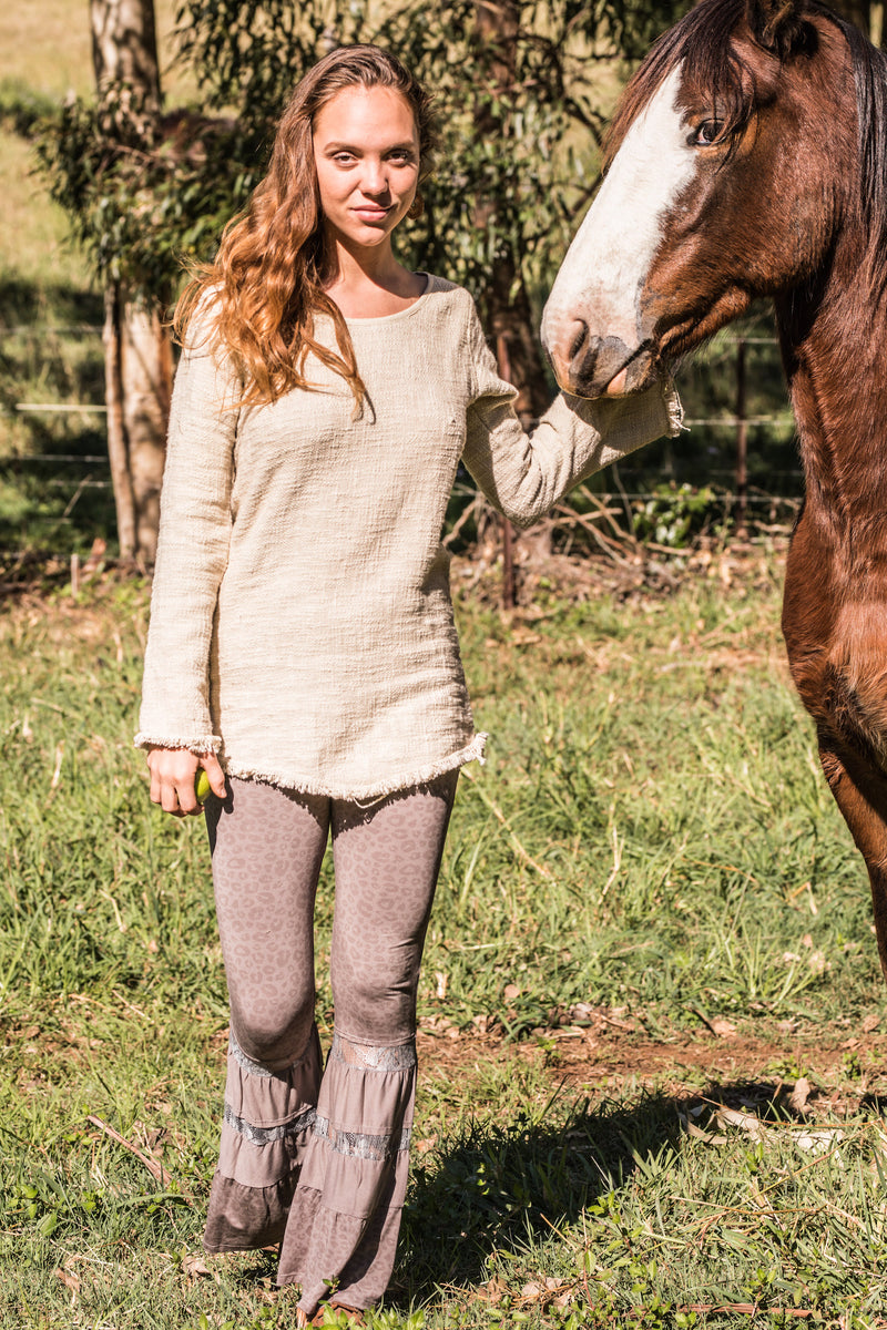 BACK TO NATURE LONG SLEEVE TOP NATURAL CREAM