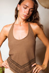 MAIA BLOCK PRINT HALTER TOP BROWN