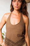 MAIA BLOCK PRINT HALTER TOP BROWN