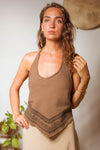 MAIA BLOCK PRINT HALTER TOP BROWN