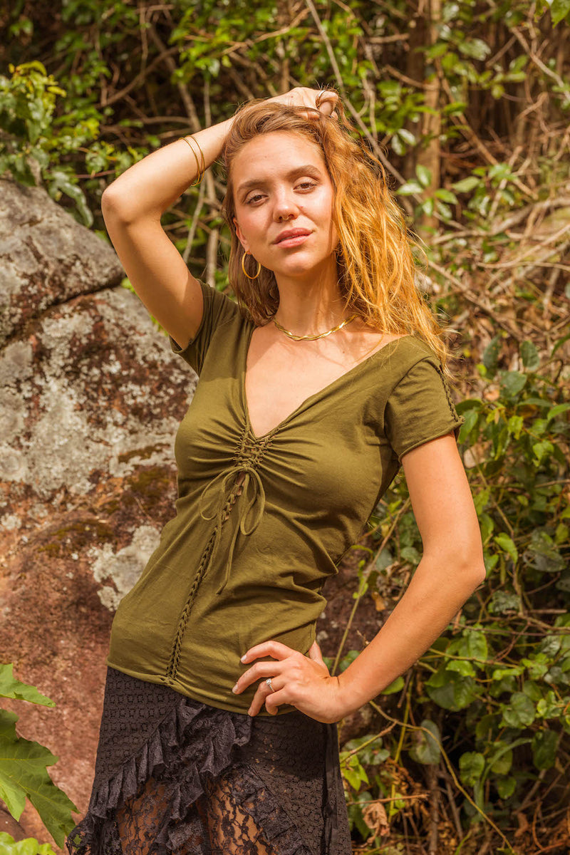 BRAIDED TOP OLIVE GREEN