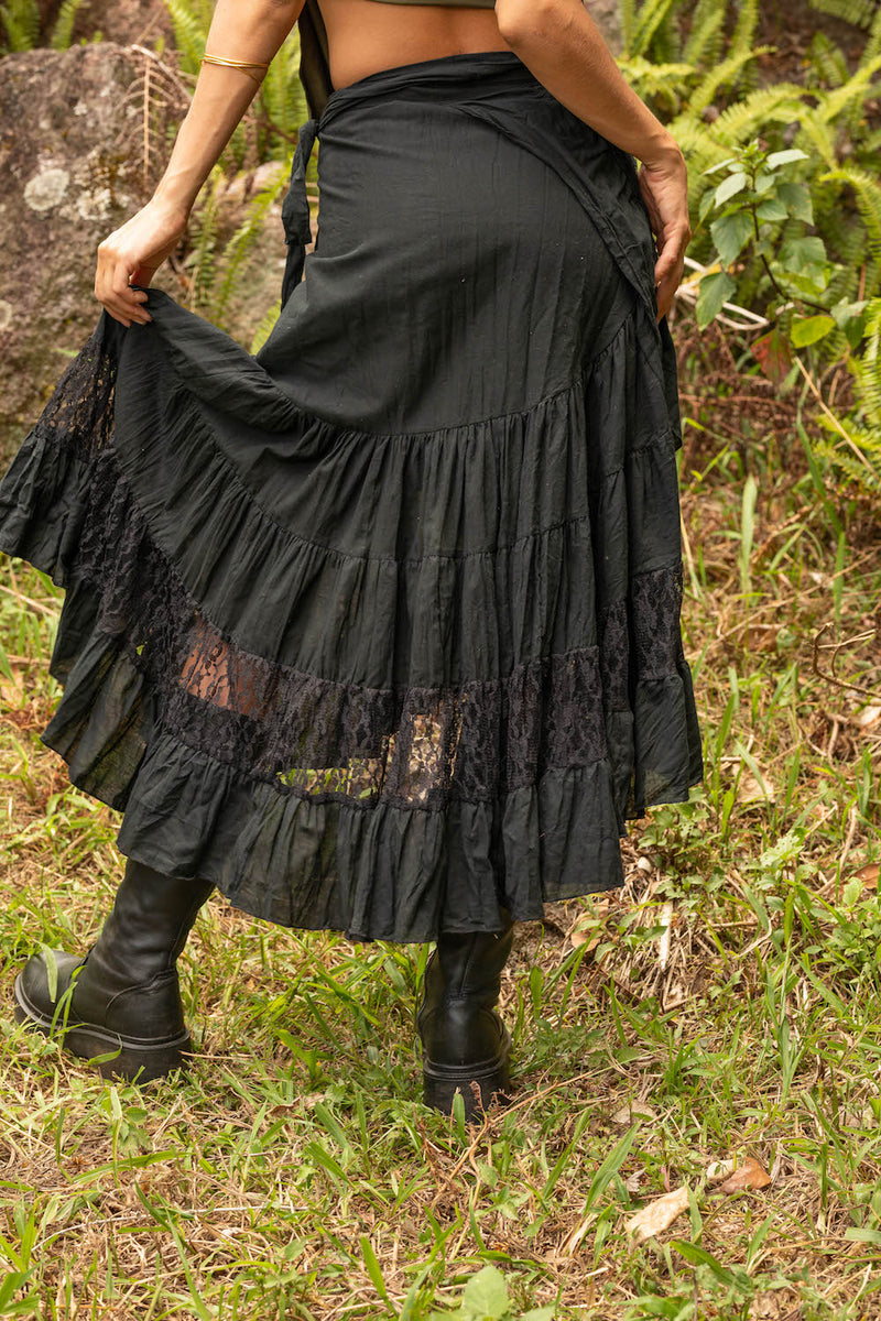 FLAMENCO URBAN GYPSY SKIRT BLACK WITH LACE