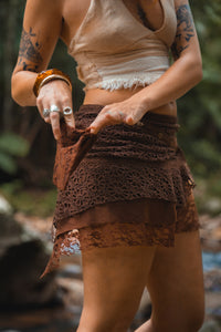PIXIE LACE MINI SKIRT BROWN