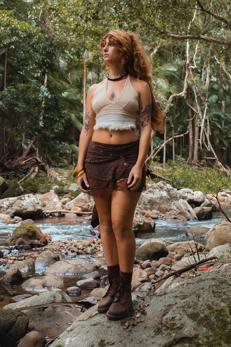 PIXIE LACE MINI SKIRT BROWN