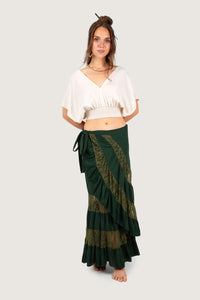 FLAMENCO URBAN GYPSY SKIRT GREEN WITH LACE