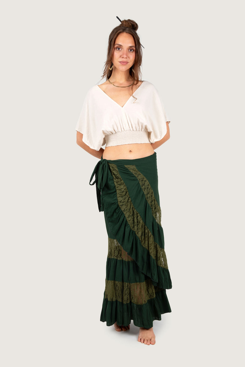 FLAMENCO URBAN GYPSY SKIRT GREEN WITH LACE