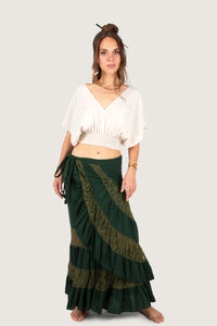 FLAMENCO URBAN GYPSY SKIRT GREEN WITH LACE