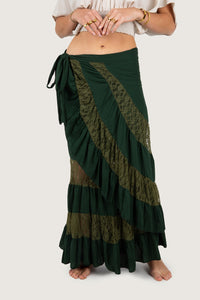 FLAMENCO URBAN GYPSY SKIRT GREEN WITH LACE