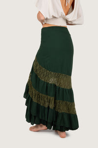 FLAMENCO URBAN GYPSY SKIRT GREEN WITH LACE