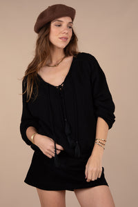 SEYA LINEN TOP BLACK