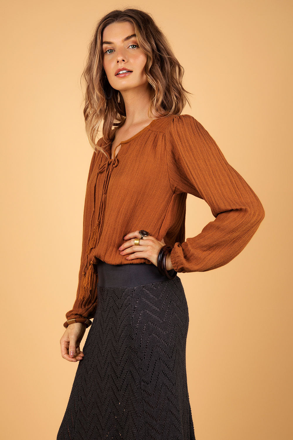 SEYA LINEN TOP RUST ORANGE