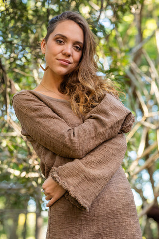 BACK TO NATURE LONG SLEEVE TOP DARK BROWN