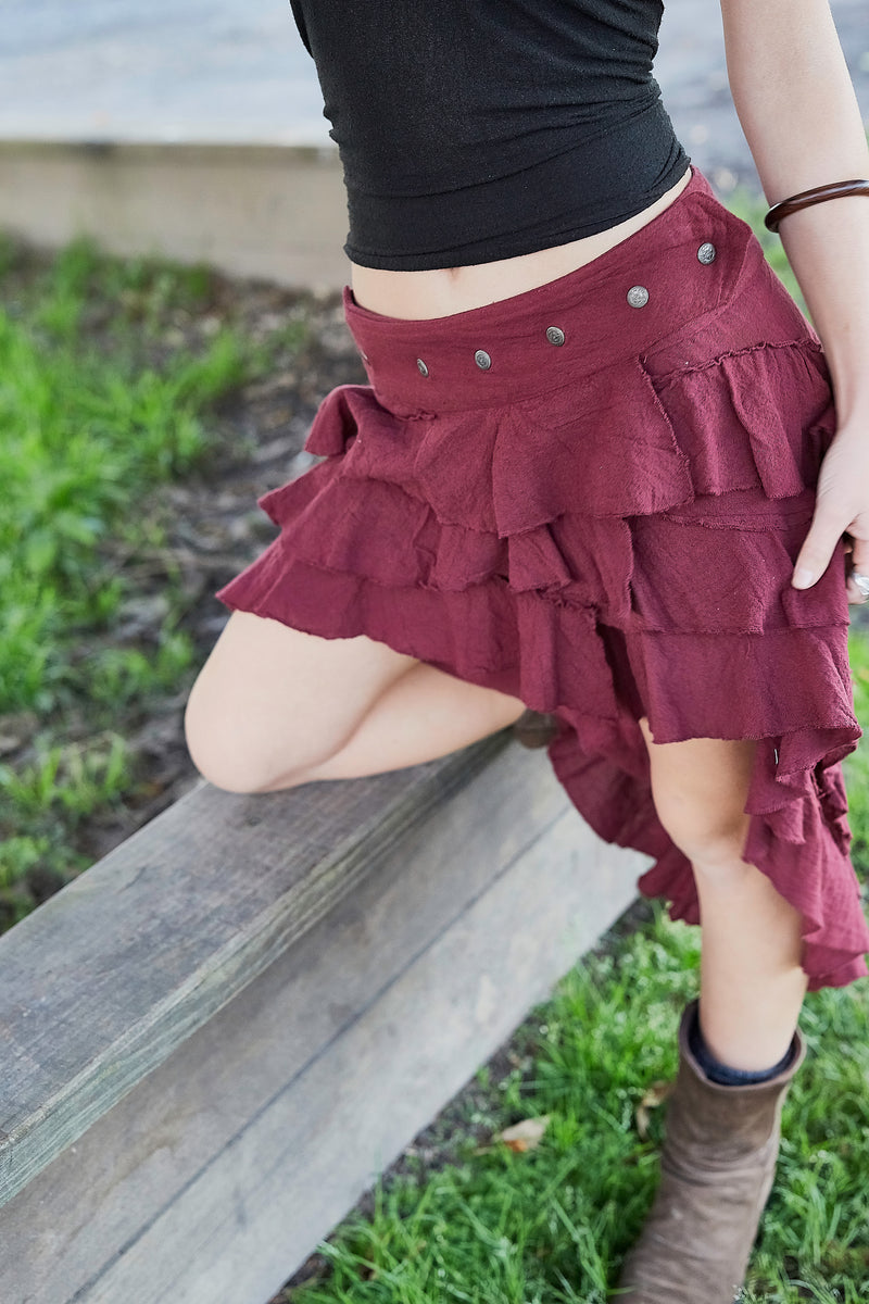 RUFFLE SKIRT MAROON