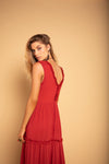 FRILL DRESS DEEP RED