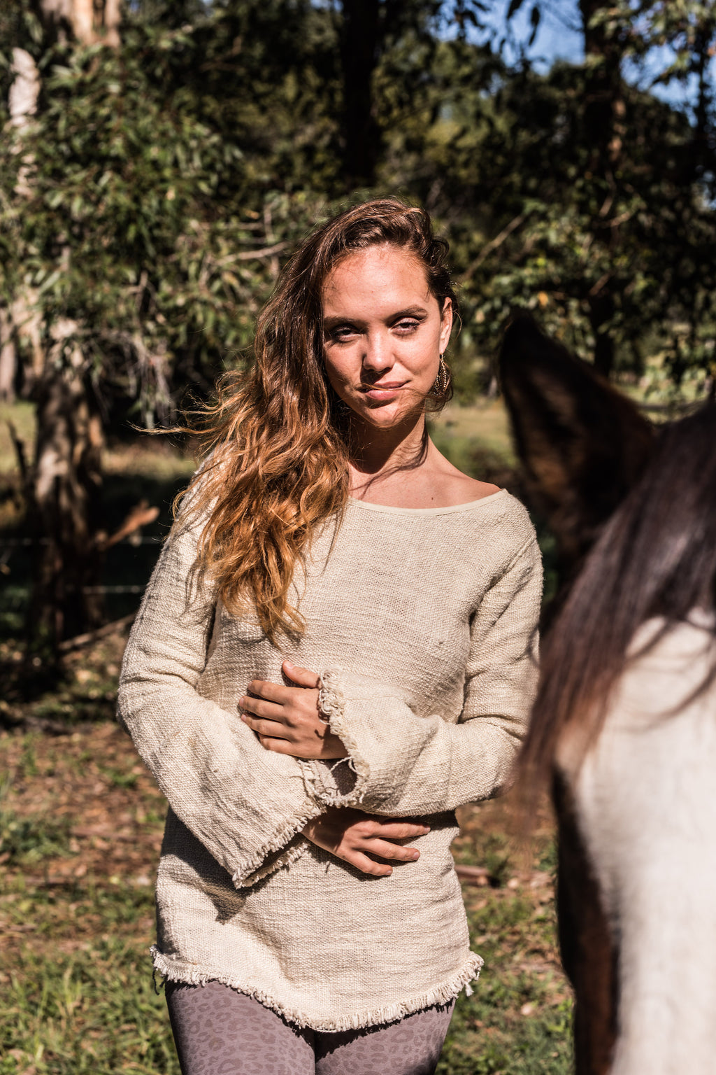 BACK TO NATURE LONG SLEEVE TOP NATURAL CREAM